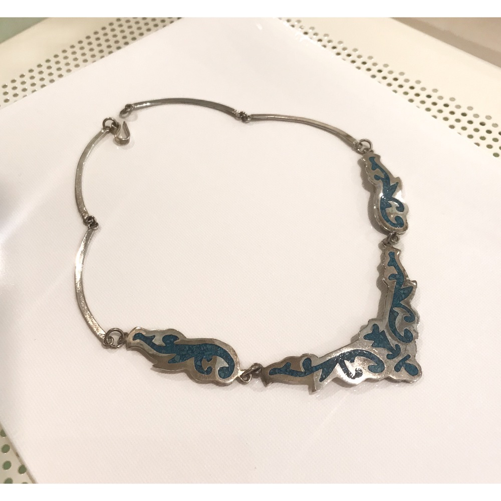 Alpaca Silver Turquoise Vintage Necklace